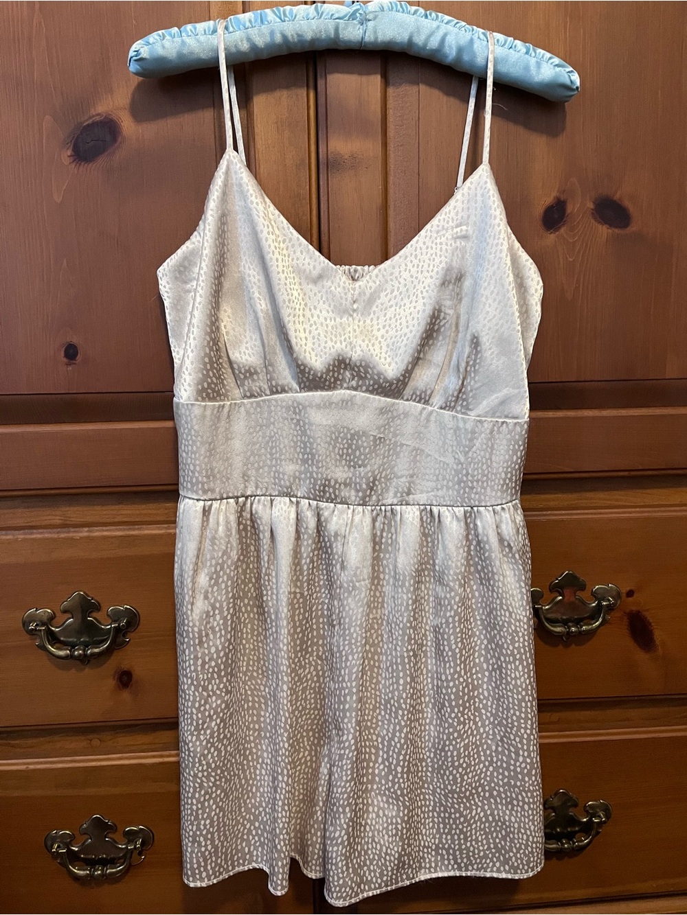 Light Champagne Satin Slip Dress Chemise with Subtle Dot Texture